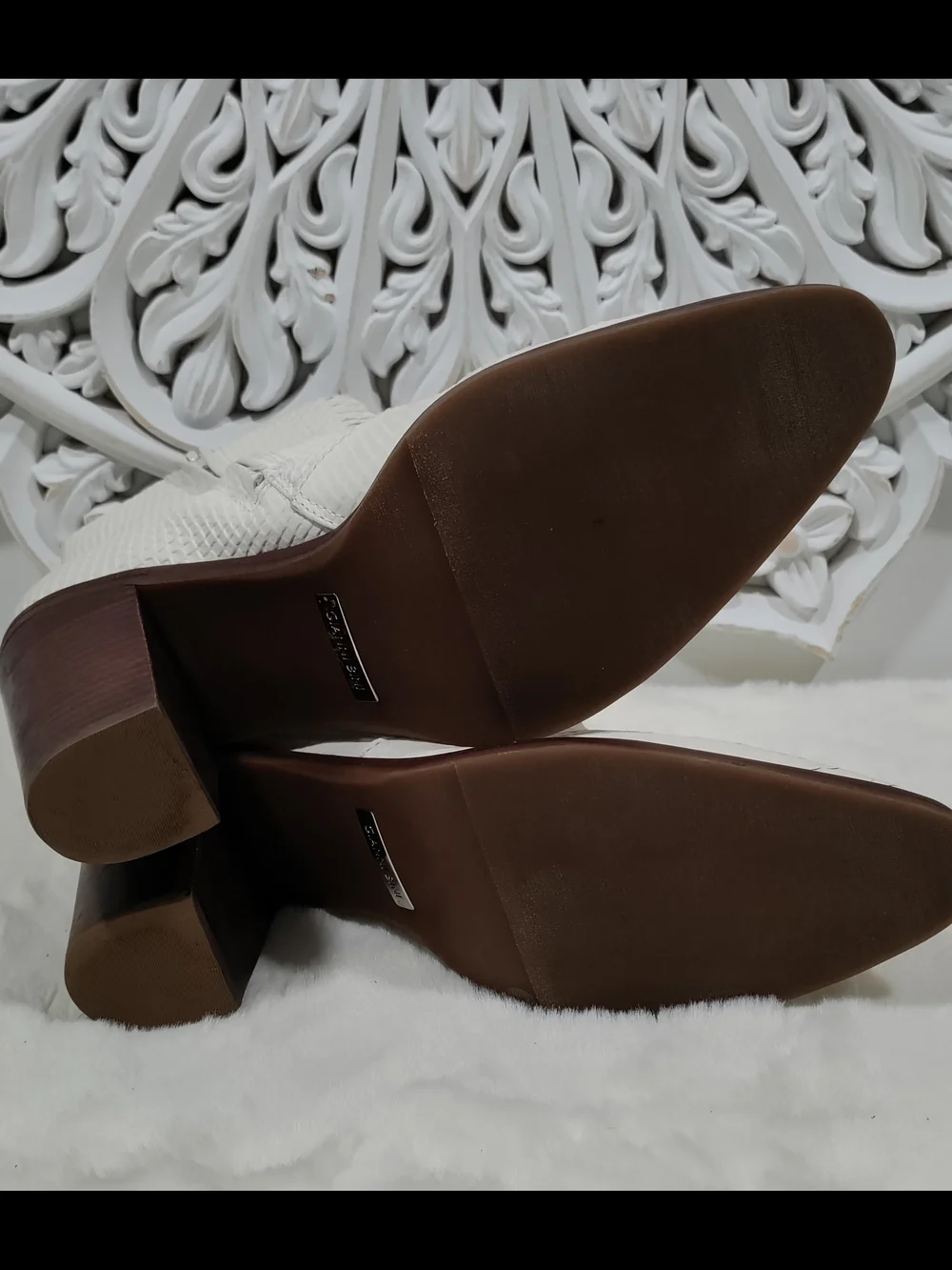 Gianni Bini White Snake-Embossed Leather Ankle Booties-9.5M